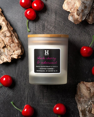 Black Cherry & Cedarwood Scented Candle Henry and Co fragrance