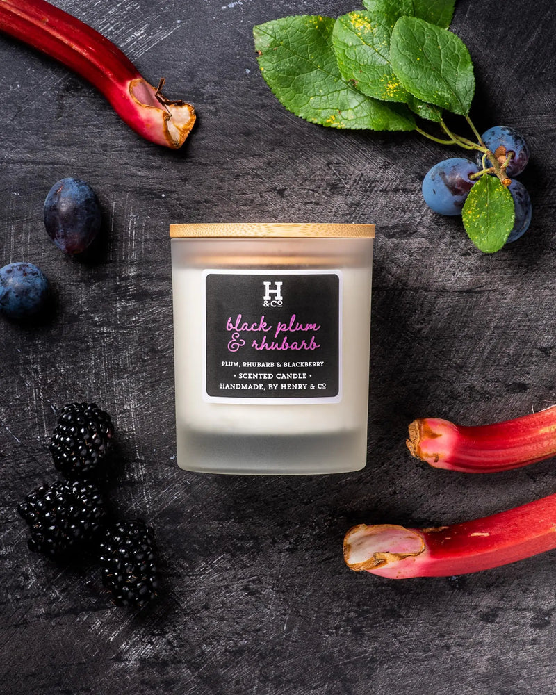 Black Plum & Rhubarb Scented Candle Henry and Co fragrance