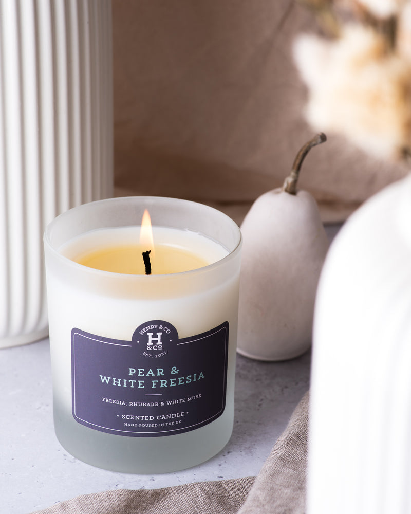 Pear & White Freesia Scented Candle Henry and Co fragrance
