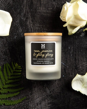 
            
                Load image into Gallery viewer, Rose, Jasmine &amp;amp; Ylang Ylang Scented Candle Henry and Co fragrance
            
        