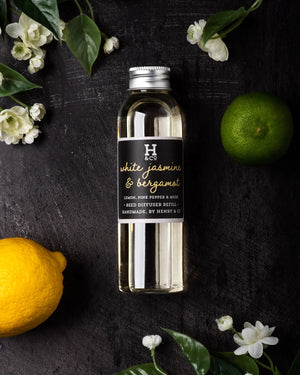 White Jasmine & Bergamot Reed Diffuser Refill Henry and Co fragrance