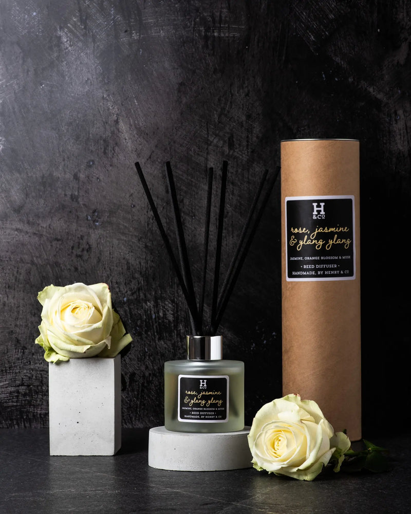 
            
                Load image into Gallery viewer, Rose, Jasmine &amp;amp; Ylang Ylang Reed Diffuser Henry and Co fragrance
            
        